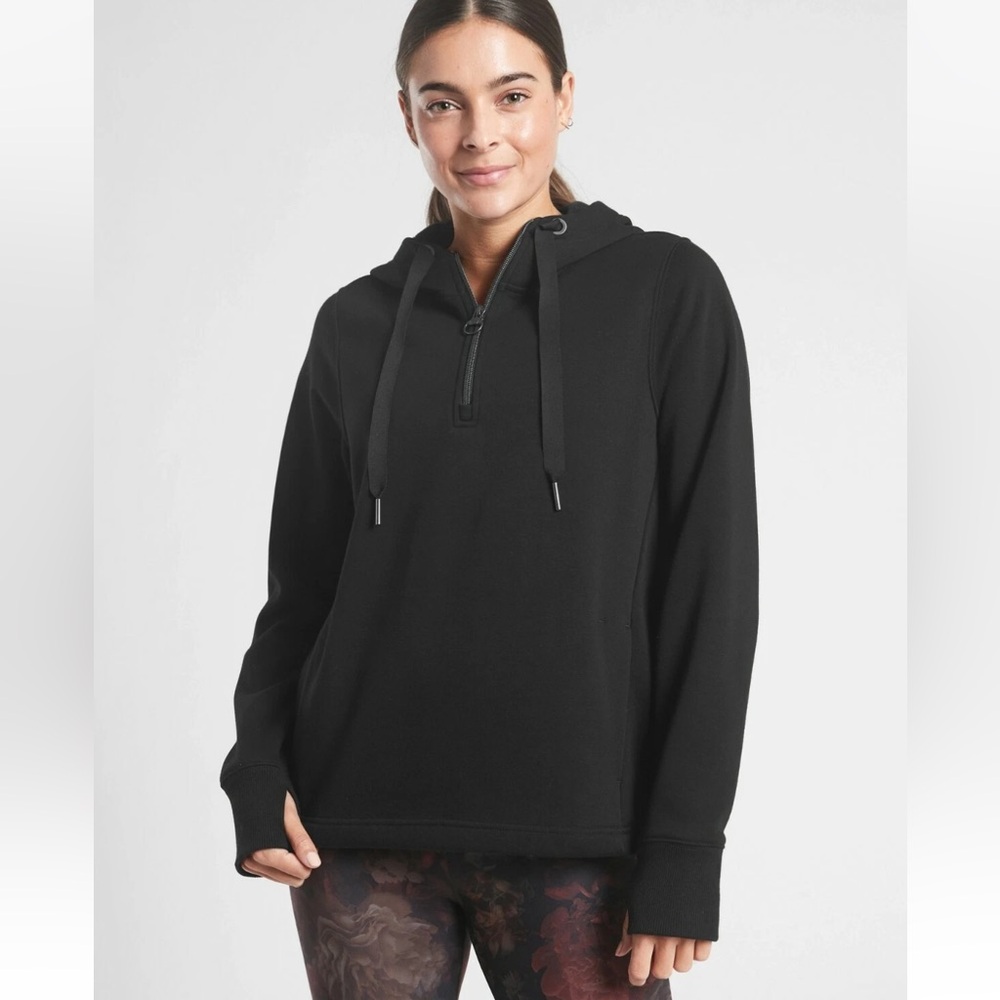 Athleta Cozy Karma 1/4 Zip Hoodie Top Sweatshirt in Black W2031 Sz XL